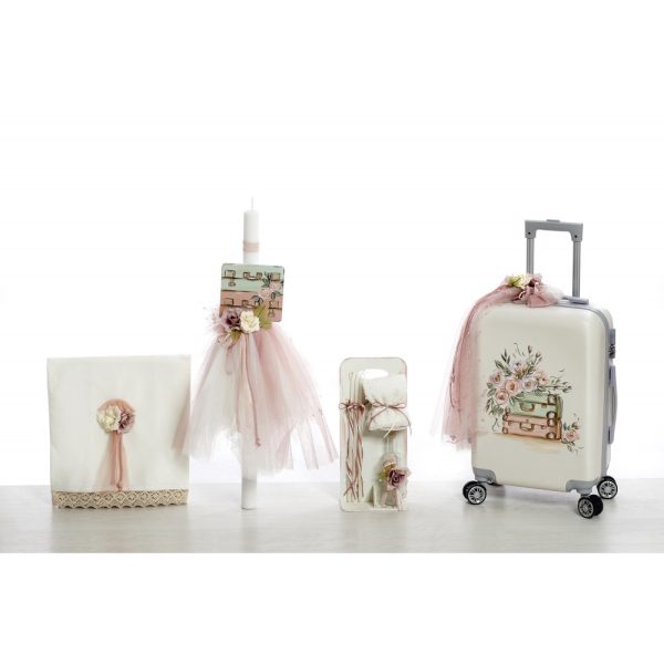 Σετ βάπτισης βαλίτσα με λουλούδια