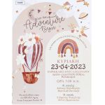 Προσκλητήριο βάπτισης για κορίτσι με θέμα αερόστατο και ουράνιο τόξο