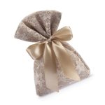 Πουγκί λινό natural με δαντέλα καφέ