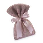 Πουγκί λινό natural με δαντέλα σάπιο μήλο