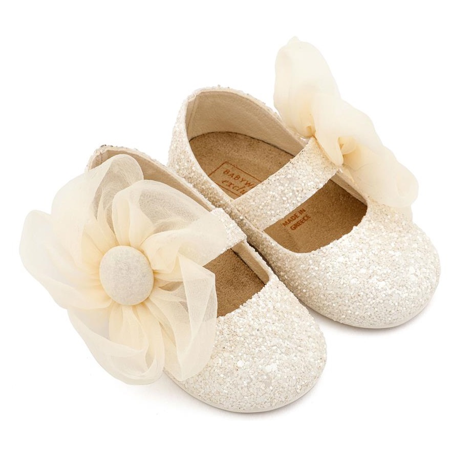 EXC5899-IVORY1-BABYWALKER (Copy) Babywalker Glitter Γοβάκι με Λουλούδι EXC5899 Εκρού - Image 1