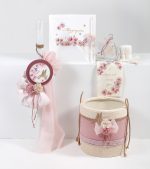 Πακέτο βάπτισης με λουλούδια και μονόγραμμα